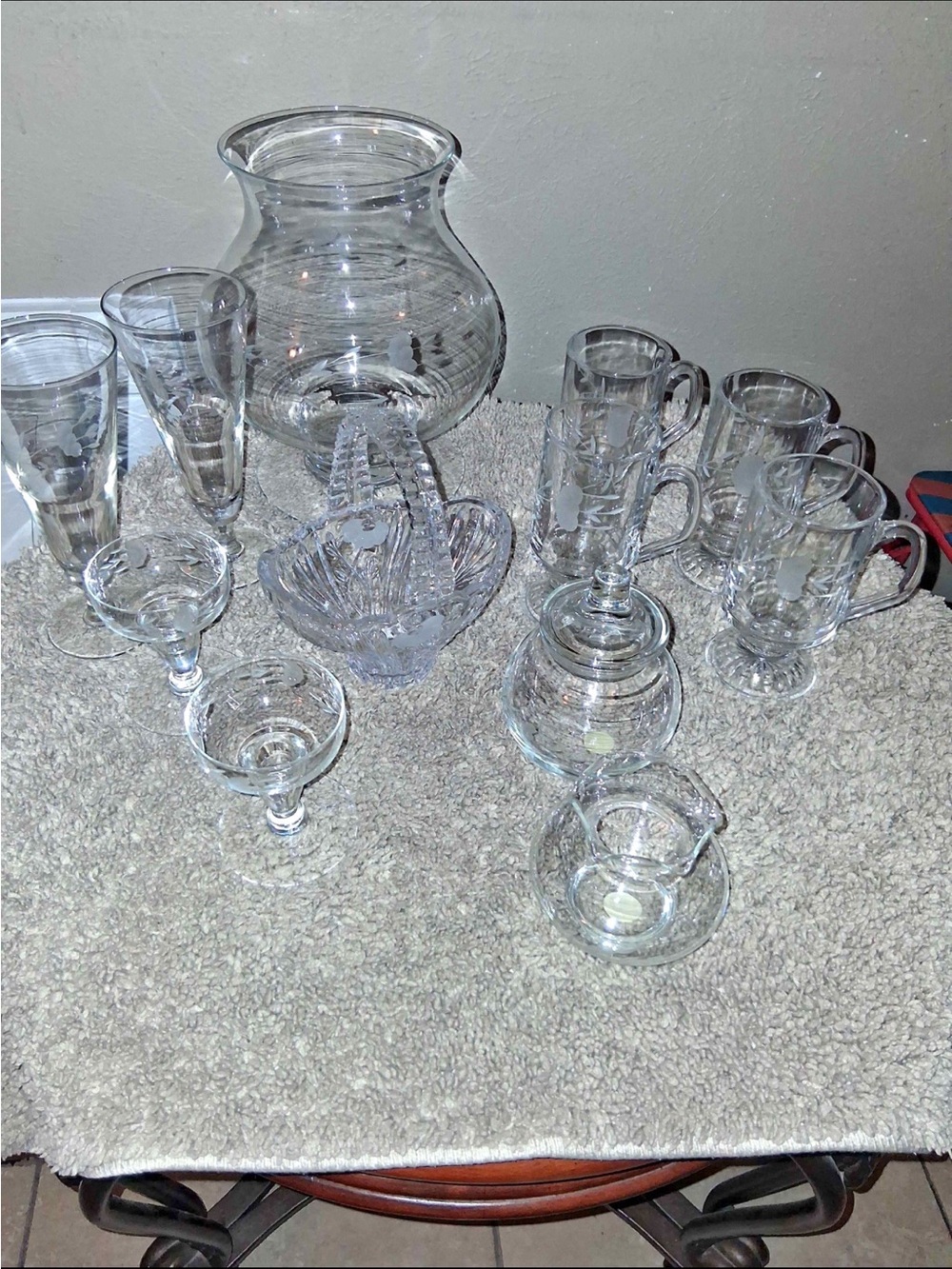 Princess House Clear Etched Glass Beverage and Serving Set